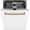 imageZLINE Autograph Edition 24quot 3rd Rack Top Touch Control Tall Tub Dishwasher in White Matte with Champagne Bronze Handle 51dBa DWMTZWM24CB