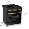 imageZLINE Autograph Edition 30 in 40 cu ft Legacy Dual Fuel Range with 4 Burner Gas Cooktop and Electric Convection Oven in Black Stainless Steel and Champagne Bronze Accents RABZ30CB