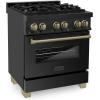 imageZLINE Autograph Edition 30 in 40 cu ft Legacy Dual Fuel Range with 4 Burner Gas Cooktop and Electric Convection Oven in Black Stainless Steel and Champagne Bronze Accents RABZ30CB
