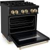 imageZLINE Autograph Edition 30 in 40 cu ft Legacy Dual Fuel Range with 4 Burner Gas Cooktop and Electric Convection Oven in Black Stainless Steel and Polished Gold Accents RABZ30G