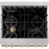 imageZLINE Autograph Edition 30 in 40 cu ft Legacy Dual Fuel Range with 4 Burner Gas Cooktop and Electric Convection Oven in Satin Stainless Steel and Polished Gold Accents RASZSN30G