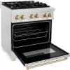 imageZLINE Autograph Edition 30 in 40 cu ft Legacy Dual Fuel Range with 4 Burner Gas Cooktop and Electric Convection Oven in Satin Stainless Steel and Polished Gold Accents RASZSN30G