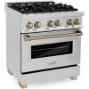 imageZLINE Autograph Edition 30 in 40 cu ft Legacy Dual Fuel Range with 4 Burner Gas Cooktop and Electric Convection Oven in Stainless Steel and Champagne Bronze Accents RAZ30CB