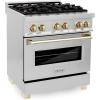 imageZLINE Autograph Edition 30 in 40 cu ft Legacy Dual Fuel Range with 4 Burner Gas Cooktop and Electric Convection Oven in Stainless Steel and Polished Gold Accents RAZ30G