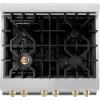 imageZLINE Autograph Edition 30 in 40 cu ft Legacy Dual Fuel Range with 4 Burner Gas Cooktop and Electric Convection Oven in Stainless Steel and Polished Gold Accents RAZ30G