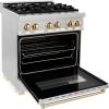 imageZLINE Autograph Edition 30 in 40 cu ft Legacy Dual Fuel Range with 4 Burner Gas Cooktop and Electric Convection Oven in Stainless Steel and Polished Gold Accents RAZ30G