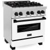 imageZLINE Autograph Edition 30 in 40 cu ft Legacy Dual Fuel Range with 4 Burner Gas Cooktop and Electric Convection Oven in Stainless Steel with White Matte Door and Matte Black Accents RAZWM30MB