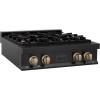 imageZLINE Autograph Edition 30 in Legacy Gas Rangetop with 4 Burners and Porcelain Cooktop in Black Stainless Steel with Champagne Bronze Accents RTBZ30CB