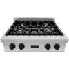 imageZLINE Autograph Edition 30 in Legacy Gas Rangetop with 4 Burners and Porcelain Cooktop in Satin Stainless Steel with Matte Black Accents RTSZ30MB