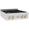 imageZLINE Autograph Edition 30 in Legacy Gas Rangetop with 4 Burners and Porcelain Cooktop in Satin Stainless Steel with Polished Gold Accents RTSZ30G