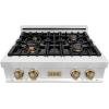 imageZLINE Autograph Edition 30 in Legacy Gas Rangetop with 4 Burners and Porcelain Cooktop in Stainless Steel with Champagne Bronze Accents RTZ30CB