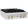 imageZLINE Autograph Edition 30 in Legacy Gas Rangetop with 4 Burners and Porcelain Cooktop in Stainless Steel with Polished Gold Accents RTZ30G