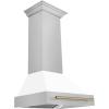 imageZLINE Autograph Edition 30 in Satin Stainless Steel Wall Mount Range Hood with White Matte Shell and Champagne Bronze Handle 8654SNZWM30CB
