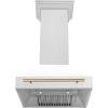imageZLINE Autograph Edition 30 in Satin Stainless Steel Wall Mount Range Hood with White Matte Shell and Champagne Bronze Handle 8654SNZWM30CB