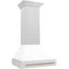 imageZLINE Autograph Edition 30 in Satin Stainless Steel Wall Mount Range Hood with White Matte Shell and Champagne Bronze Handle 8654SNZWM30CB