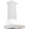 imageZLINE Autograph Edition 30 in Satin Stainless Steel Wall Mount Range Hood with White Matte Shell and Polished Gold Handle 8654SNZWM30G