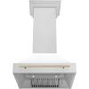 imageZLINE Autograph Edition 30 in Satin Stainless Steel Wall Mount Range Hood with White Matte Shell and Polished Gold Handle 8654SNZWM30G