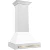 imageZLINE Autograph Edition 30 in Satin Stainless Steel Wall Mount Range Hood with White Matte Shell and Polished Gold Handle 8654SNZWM30G