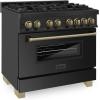 imageZLINE Autograph Edition 36 in 46 cu ft Legacy Dual Fuel Range with 6 Burner Gas Cooktop and Electric Convection Oven in Black Stainless Steel and Champagne Bronze Accents RABZ36CB