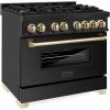 imageZLINE Autograph Edition 36 in 46 cu ft Legacy Dual Fuel Range with 6 Burner Gas Cooktop and Electric Convection Oven in Black Stainless Steel and Polished Gold Accents RABZ36G