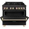 imageZLINE Autograph Edition 36 in 46 cu ft Legacy Dual Fuel Range with 6 Burner Gas Cooktop and Electric Convection Oven in Black Stainless Steel and Polished Gold Accents RABZ36G