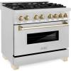 imageZLINE Autograph Edition 36 in 46 cu ft Legacy Dual Fuel Range with 6 Burner Gas Cooktop and Electric Convection Oven in Satin Stainless Steel and Polished Gold Accents RASZSN36G