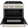 imageZLINE Autograph Edition 36 in 46 cu ft Legacy Dual Fuel Range with 6 Burner Gas Cooktop and Electric Convection Oven in Satin Stainless Steel and Polished Gold Accents RASZSN36G