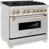 imageZLINE Autograph Edition 36 in 46 cu ft Legacy Dual Fuel Range with 6 Burner Gas Cooktop and Electric Convection Oven in Stainless Steel and Polished Gold Accents RAZ36G