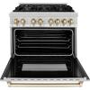 imageZLINE Autograph Edition 36 in 46 cu ft Legacy Dual Fuel Range with 6 Burner Gas Cooktop and Electric Convection Oven in Stainless Steel and Polished Gold Accents RAZ36G
