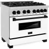 imageZLINE Autograph Edition 36 in 46 cu ft Legacy Dual Fuel Range with 6 Burner Gas Cooktop and Electric Convection Oven in Stainless Steel with White Matte Door and Matte Black Accents RAZWM36MB