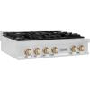 imageZLINE Autograph Edition 36 in Legacy Gas Rangetop with 6 Burners and Porcelain Cooktop in Satin Stainless Steel with Polished Gold Accents RTSZ36G