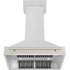imageZLINE Autograph Edition 36 in Satin Stainless Steel Wall Mount Range Hood with Polished Gold Handle 8654SNZ36G