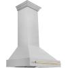 imageZLINE Autograph Edition 36 in Satin Stainless Steel Wall Mount Range Hood with Polished Gold Handle 8654SNZ36G
