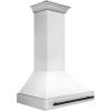 imageZLINE Autograph Edition 36 in Satin Stainless Steel Wall Mount Range Hood with White Matte Shell and Matte Black Handle 8654SNZWM36MB