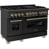 imageZLINE Autograph Edition 48 in 60 cu ft Legacy Dual Fuel Range with 7 Burner Gas Cooktop and 2 Electric Ovens in Black Stainless Steel and Champagne Bronze Accents RABZ48CB
