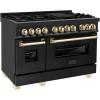 imageZLINE Autograph Edition 48 in 60 cu ft Legacy Dual Fuel Range with 7 Burner Gas Cooktop and 2 Electric Ovens in Black Stainless Steel and Polished Gold Accents RABZ48G