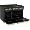 imageZLINE Autograph Edition 48 in 60 cu ft Legacy Dual Fuel Range with 7 Burner Gas Cooktop and 2 Electric Ovens in Black Stainless Steel and Polished Gold Accents RABZ48G