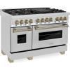 imageZLINE Autograph Edition 48 in 60 cu ft Legacy Dual Fuel Range with 7 Burner Gas Cooktop and 2 Electric Ovens in Stainless Steel and Champagne Bronze Accents RAZ48CB