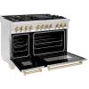 imageZLINE Autograph Edition 48 in 60 cu ft Legacy Dual Fuel Range with 7 Burner Gas Cooktop and 2 Electric Ovens in Stainless Steel and Polished Gold Accents RAZ48G