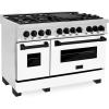 imageZLINE Autograph Edition 48 in 60 cu ft Legacy Dual Fuel Range with 7 Burner Gas Cooktop and 2 Electric Ovens in Stainless Steel with White Matte Doors and Matte Black Accents RAZWM48MB