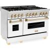 imageZLINE Autograph Edition 48 in 60 cu ft Legacy Dual Fuel Range with 7 Burner Gas Cooktop and 2 Electric Ovens in Stainless Steel with White Matte Doors and Polished Gold Accents RAZWM48G