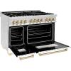 imageZLINE Autograph Edition 48 in 60 cu ft Legacy Dual Fuel Range with 7 Burner Gas Cooktop and 2 Electric Ovens in Stainless Steel with White Matte Doors and Polished Gold Accents RAZWM48G