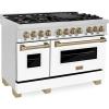 imageZLINE Autograph Edition 48 in 60 cu ft Legacy Dual Fuel Range with 7 Burner Gas Cooktop and 2 Electric Ovens in Stainless Steel with White Matte Doors and Champagne Bronze Accents RAZWM48CB