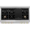 imageZLINE Autograph Edition 48 in Legacy Gas Rangetop with 7 Burners and Porcelain Cooktop in Satin Stainless Steel with Polished Gold Accents RTSZ48G