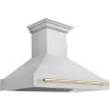imageZLINE Autograph Edition 48 in Satin Stainless Steel Wall Mount Range Hood with Polished Gold Handle 8654SNZ48G
