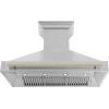 imageZLINE Autograph Edition 48 in Satin Stainless Steel Wall Mount Range Hood with Polished Gold Handle 8654SNZ48G
