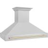 imageZLINE Autograph Edition 48 in Satin Stainless Steel Wall Mount Range Hood with Polished Gold Handle 8654SNZ48G