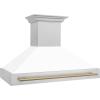 imageZLINE Autograph Edition 48 in Satin Stainless Steel Wall Mount Range Hood with White Matte Shell and Champagne Bronze Handle 8654SNZWM48CB