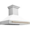 imageZLINE Autograph Edition 48 in Satin Stainless Steel Wall Mount Range Hood with White Matte Shell and Champagne Bronze Handle 8654SNZWM48CB