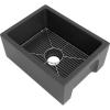 imageZLINE 24quot Venice Farmhouse Apron Front Reversible Single Bowl Fireclay Kitchen Sink with Bottom Grid in Charcoal FRC5120CL24